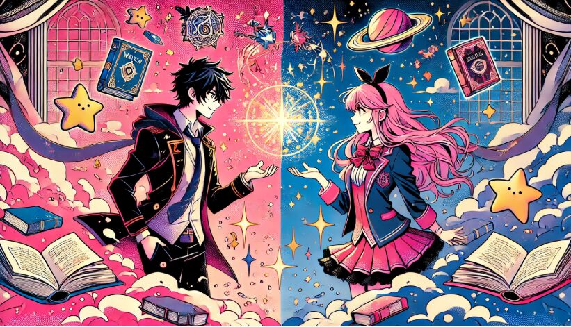 ウィッチウォッチとスケットダンスの世界が交差する魔法風ポップアート風イラスト

