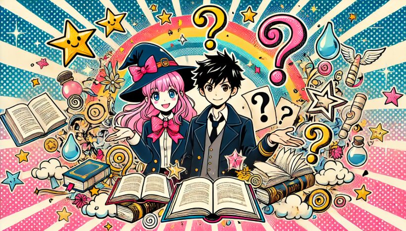 ウィッチウォッチ作者死亡説の真相を解明する魔法の書物とキャラのまとめシーン風イラスト