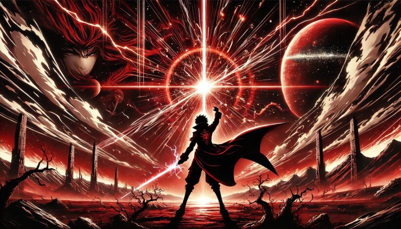 炎炎ノ消防隊アーサーの紫電地球割りなどアニメ3期で映像化が期待される名シーンを描いた赤と黒のアニメ風イラスト